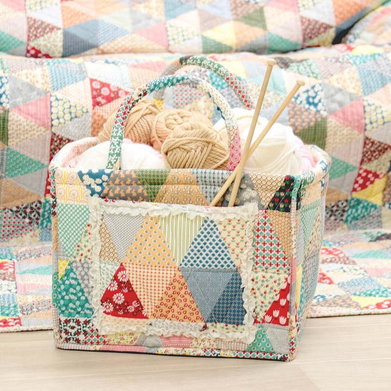 flower-flag コットンキルト ソフトバスケット 約31×26×25cm