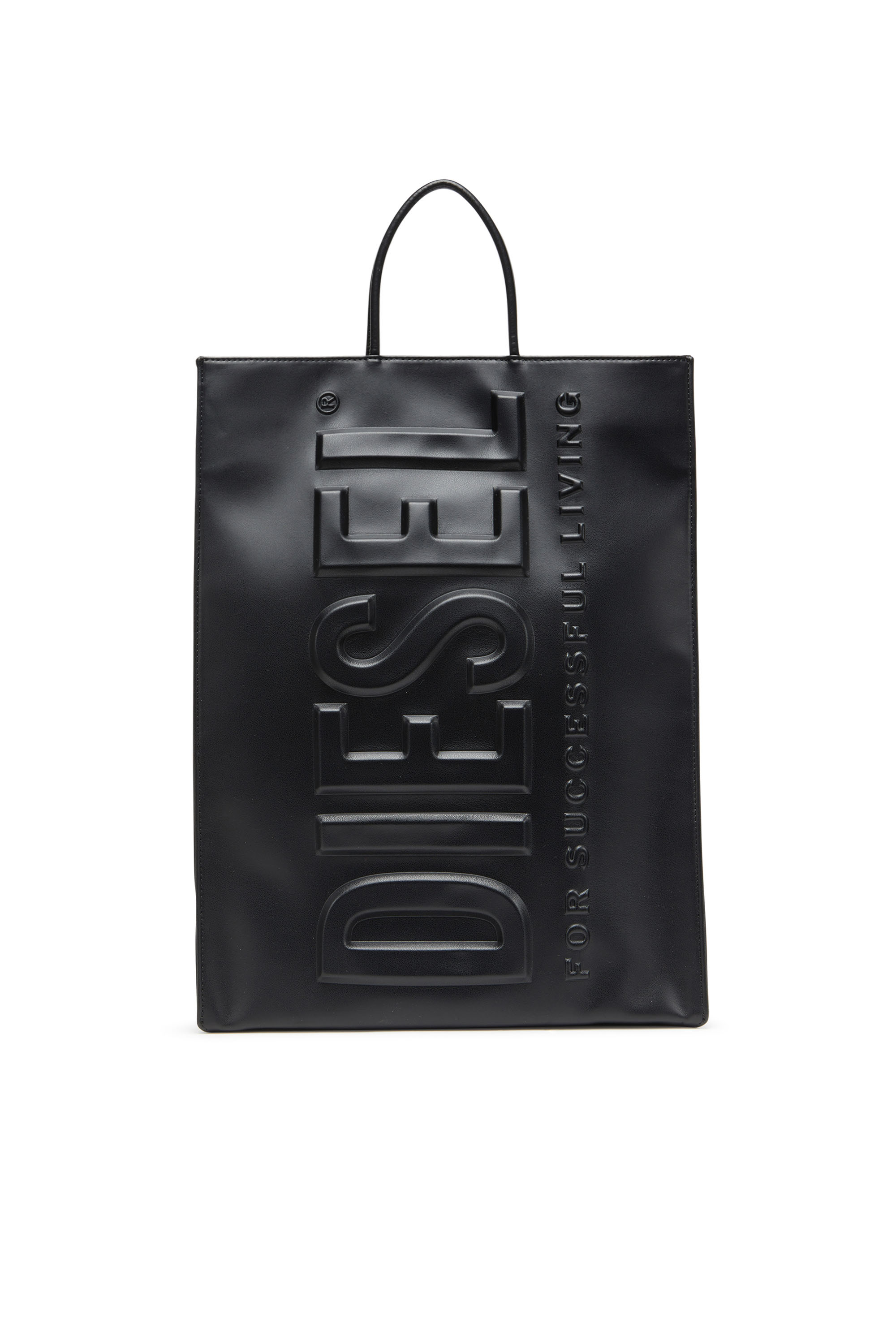 Men's Dsl 3D L-Large PU tote bag with embossed logo | Black | Diesel