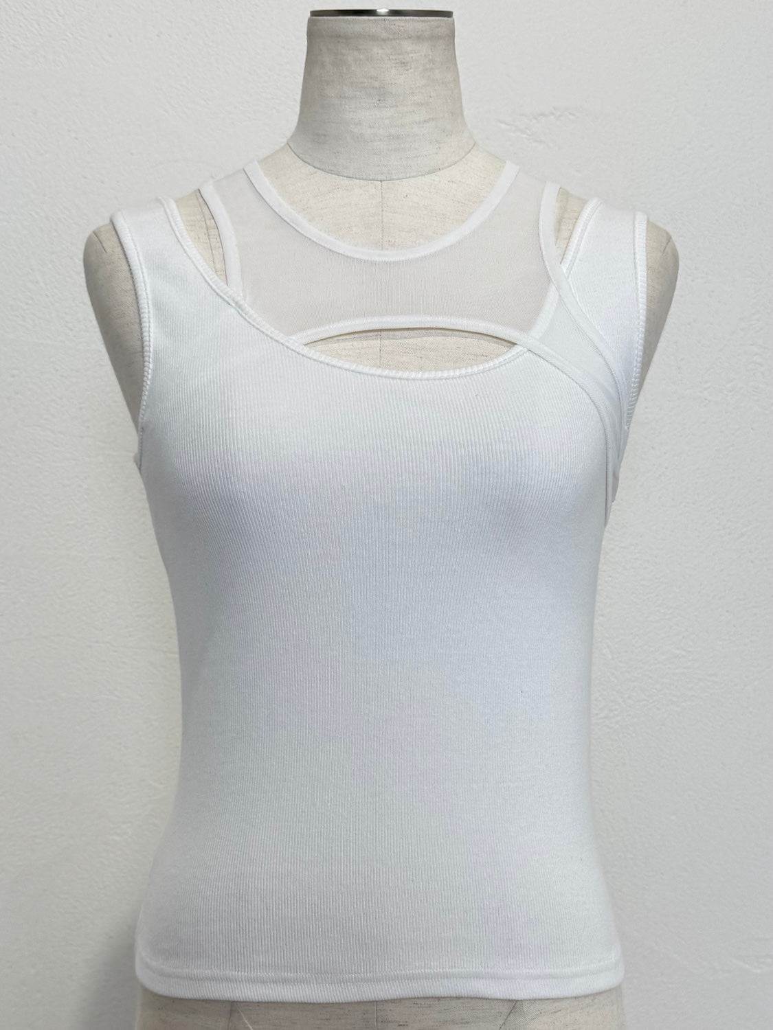 アシンメトリー レイヤー メッシュタンクトップ