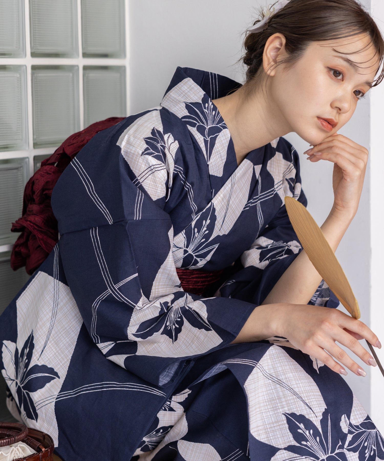 こだわり浴衣5点セット (浴衣/帯/下駄/腰紐/着付け冊子) 変わり織生地