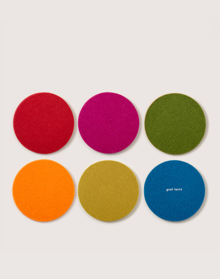 Merino Wool Round Coaster Multi 6 Pack in Rainbow | Graf Lantz
