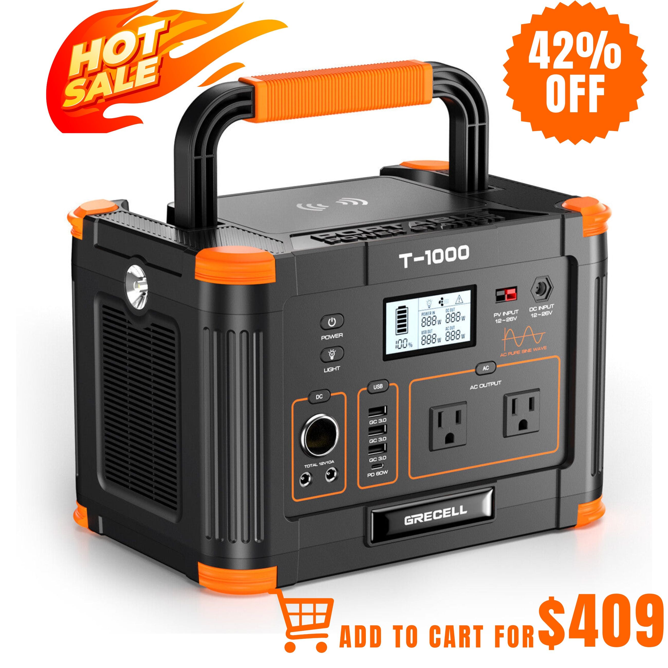 GRECELL Portable Power Station 1000W - GRECELL