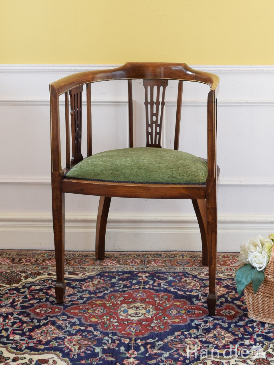 布張りのアンティークチェア、マホガニー材のダイニングチェア(j-542-c