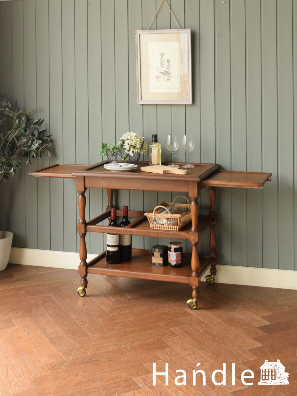 イギリスのステキなアンティーク家具、木製のトロリー（ワゴン）(j