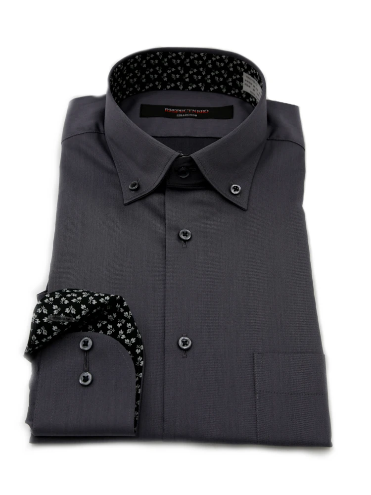 ブルー 【完全ノーアイロン】長袖 アイシャツ ボタンダウン デニム調