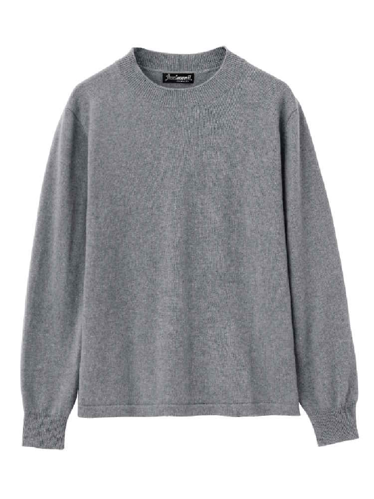 L．グレー レディース カシミヤクルーネックセーター／敬老の日