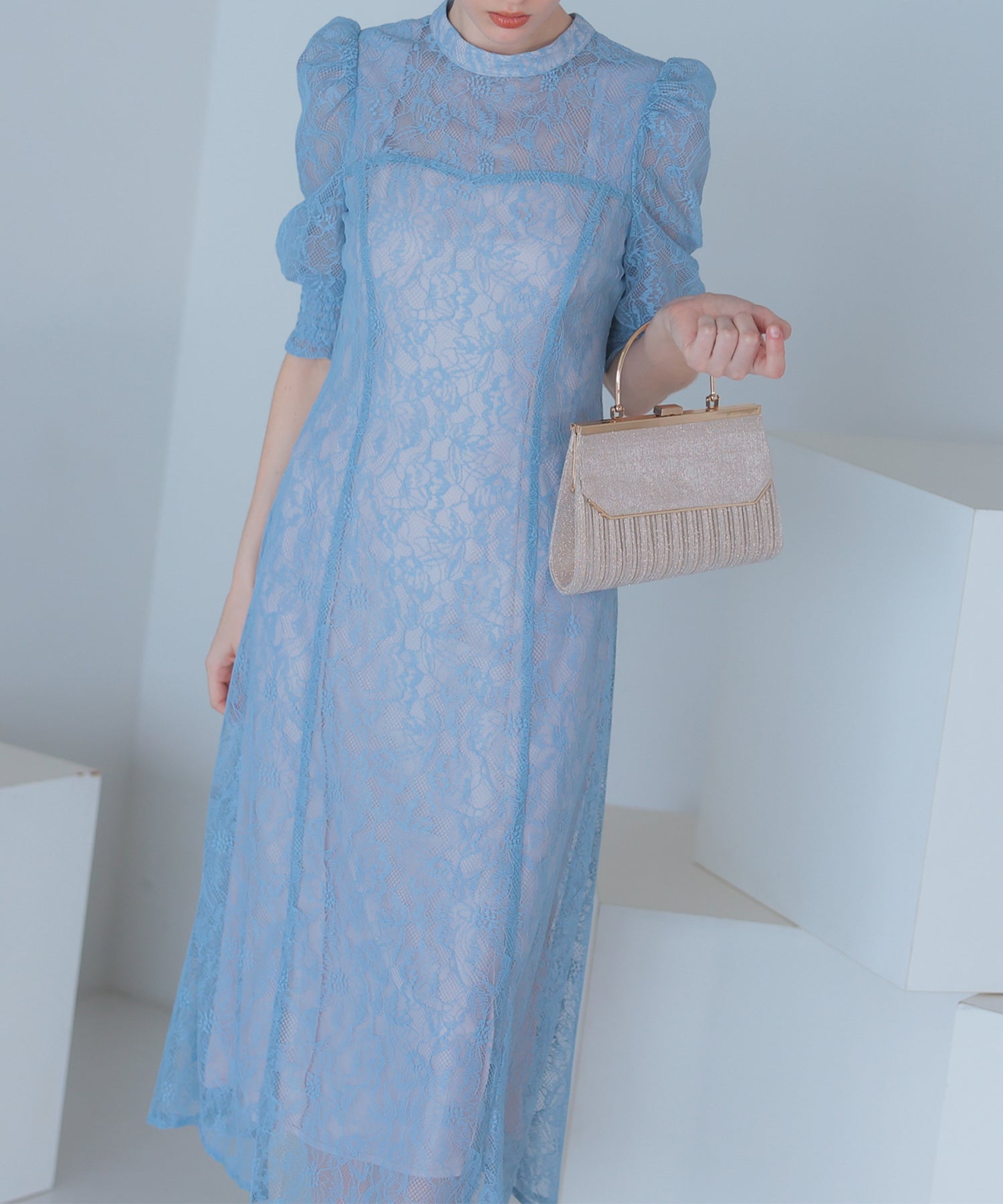 結婚式・お呼ばれドレス｜総レースバックリボン付きドレス/22323205