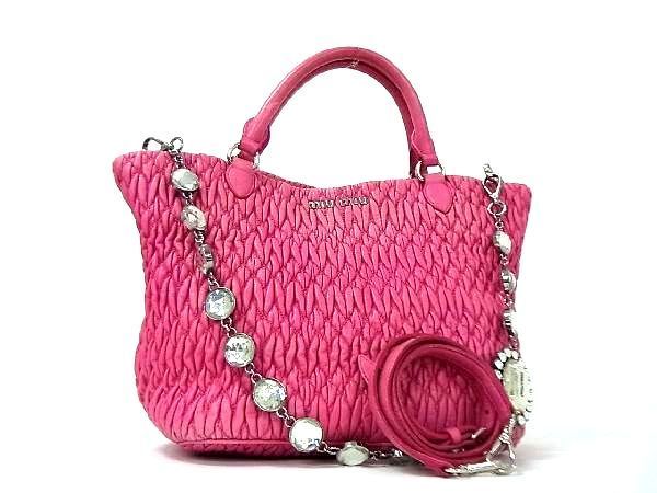 miumiu ミュウミュウ マテラッセ ナッパクリスタル レザー 2WAY クロス