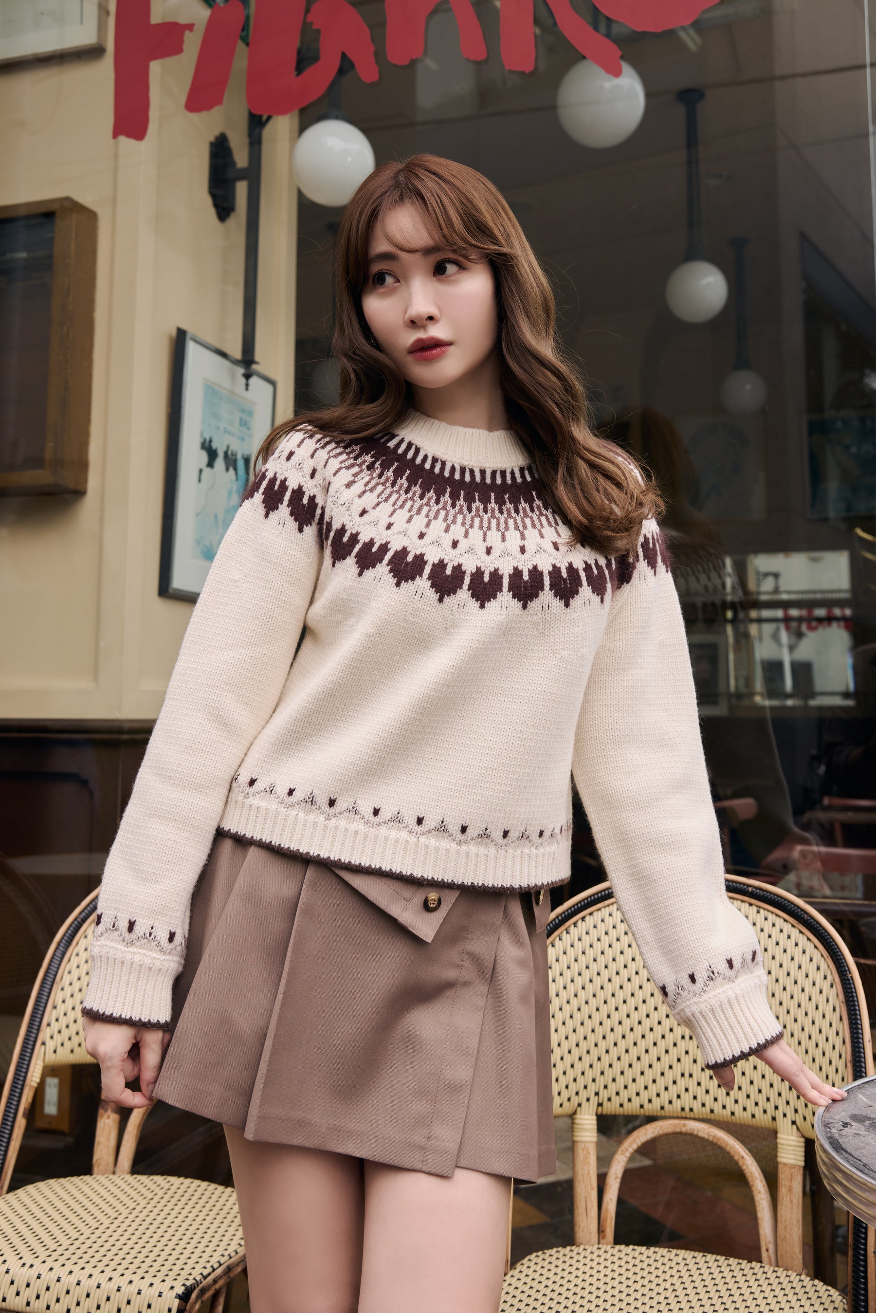 black / espresso / vanilla / light gray】Heart Fair Isle Knit Pullover