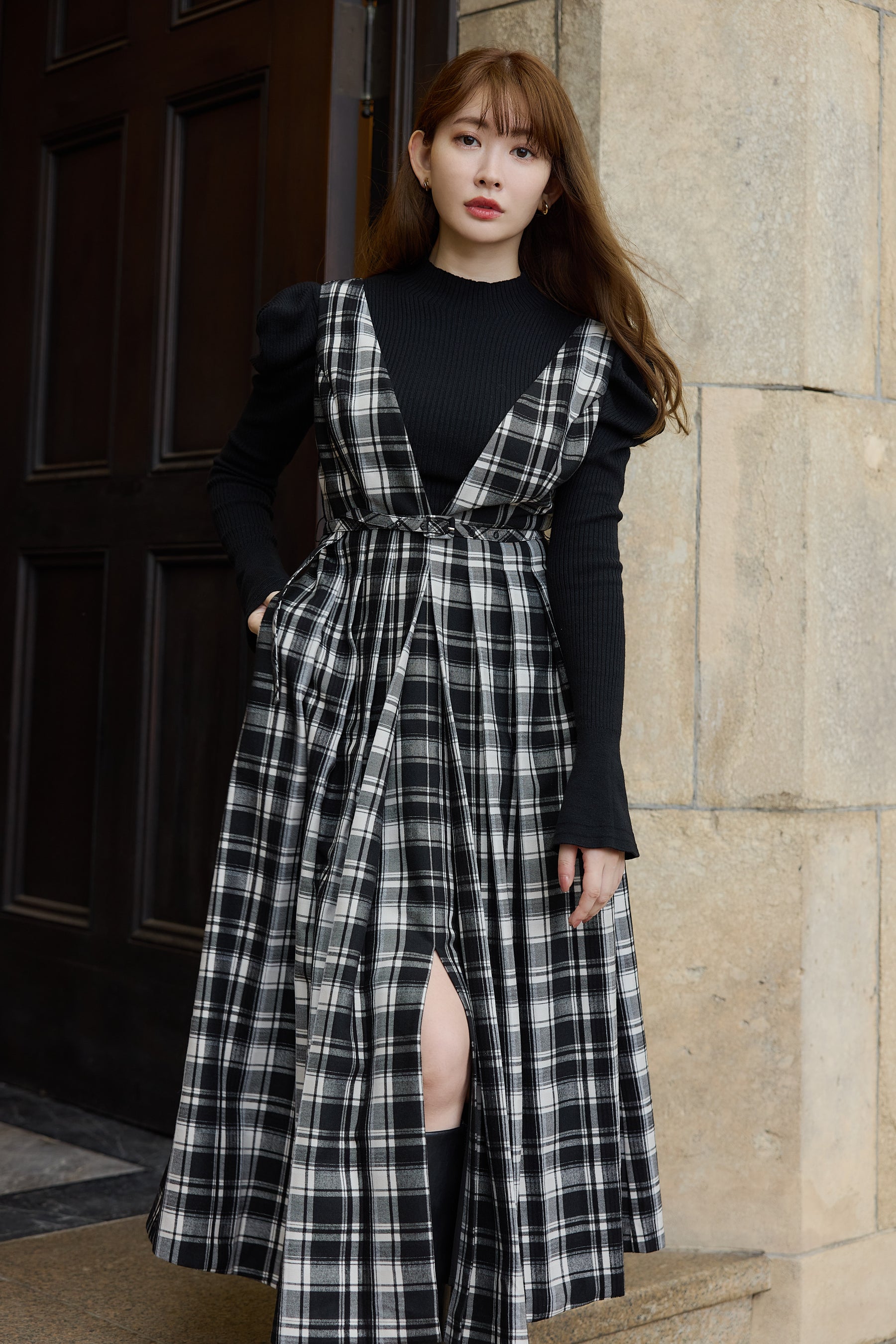 New color] Classic Plaid Jumper Dress