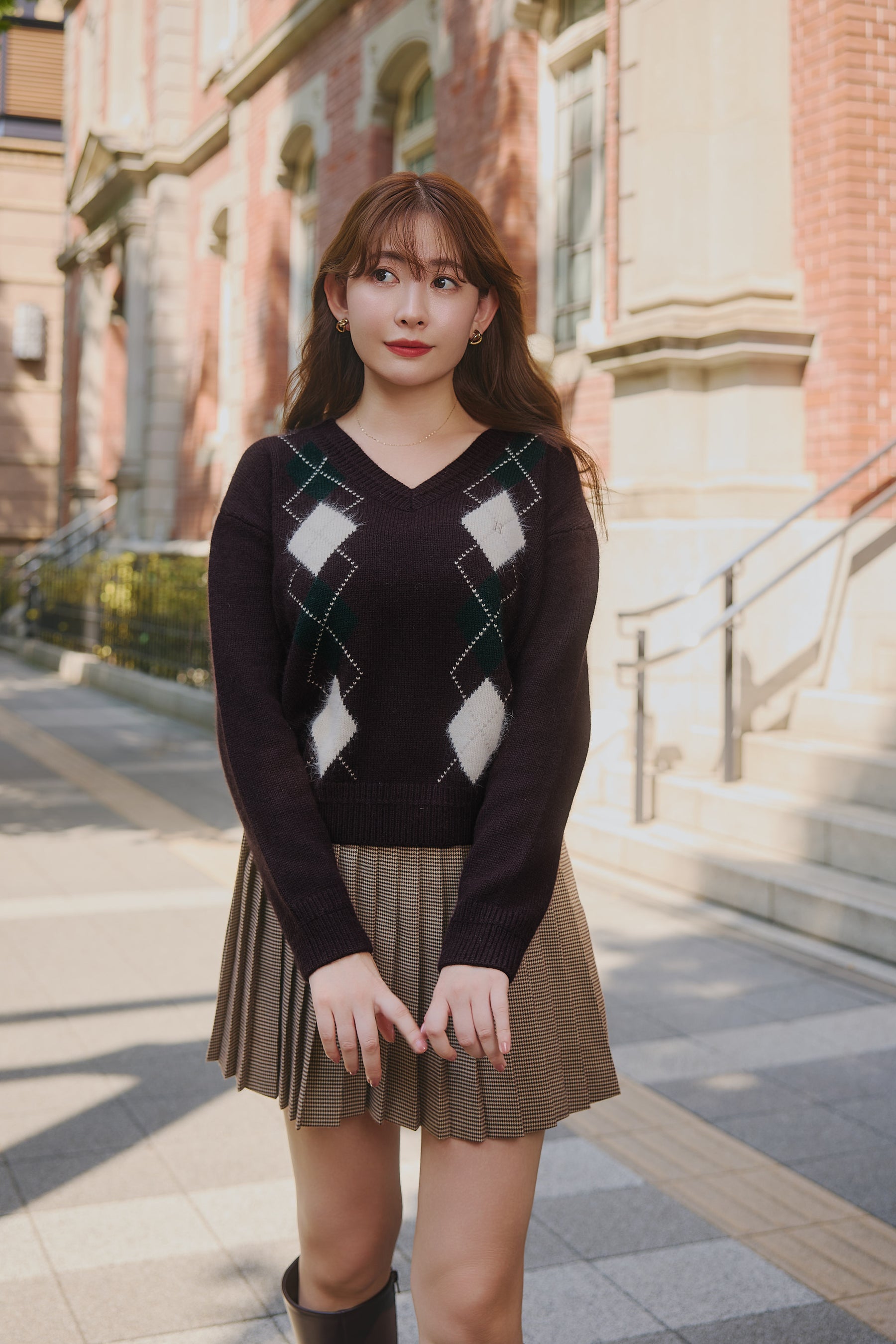 H Logo Argyle Knit Pullover