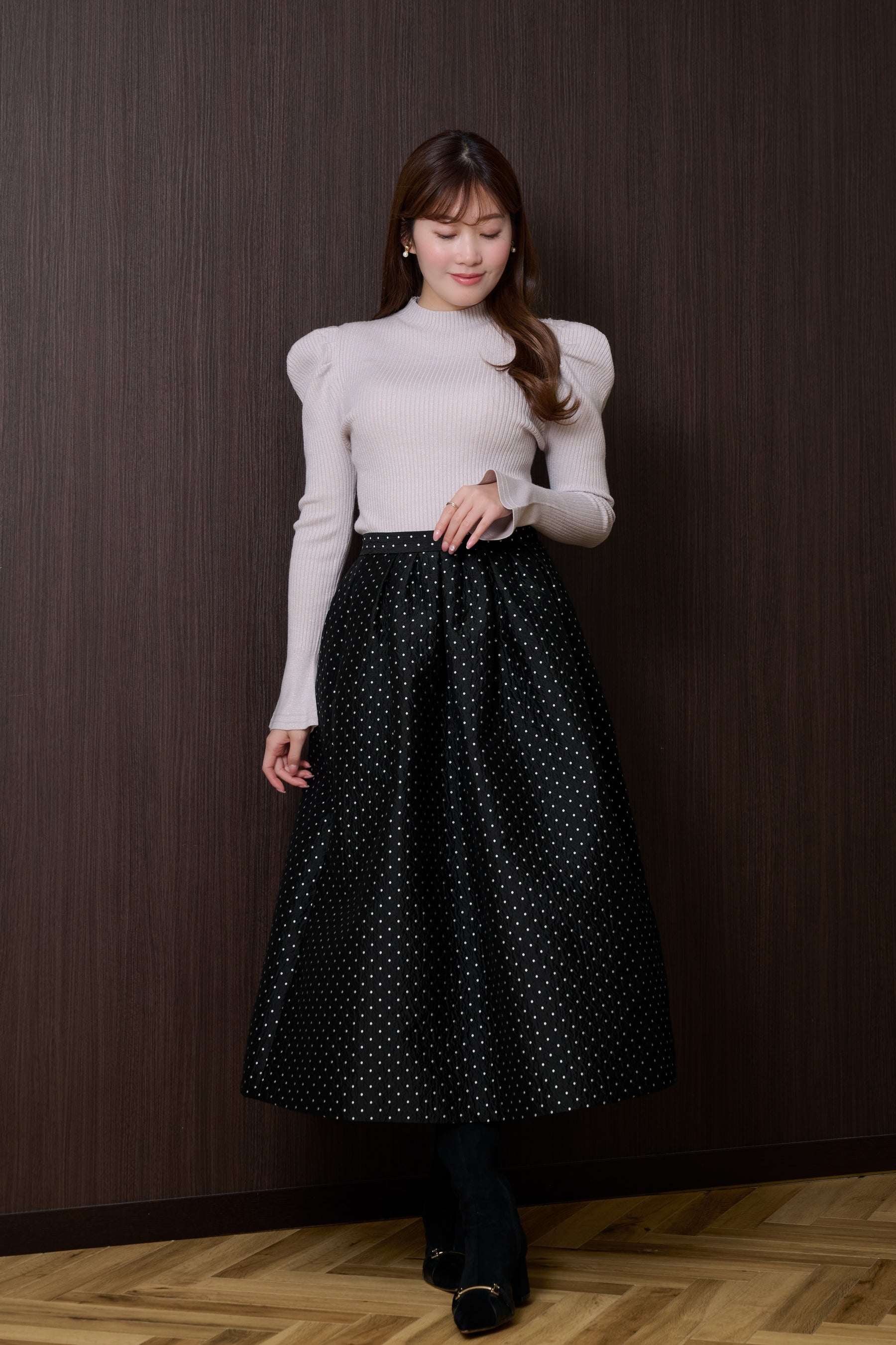 Dot Jacquard Flared Skirt