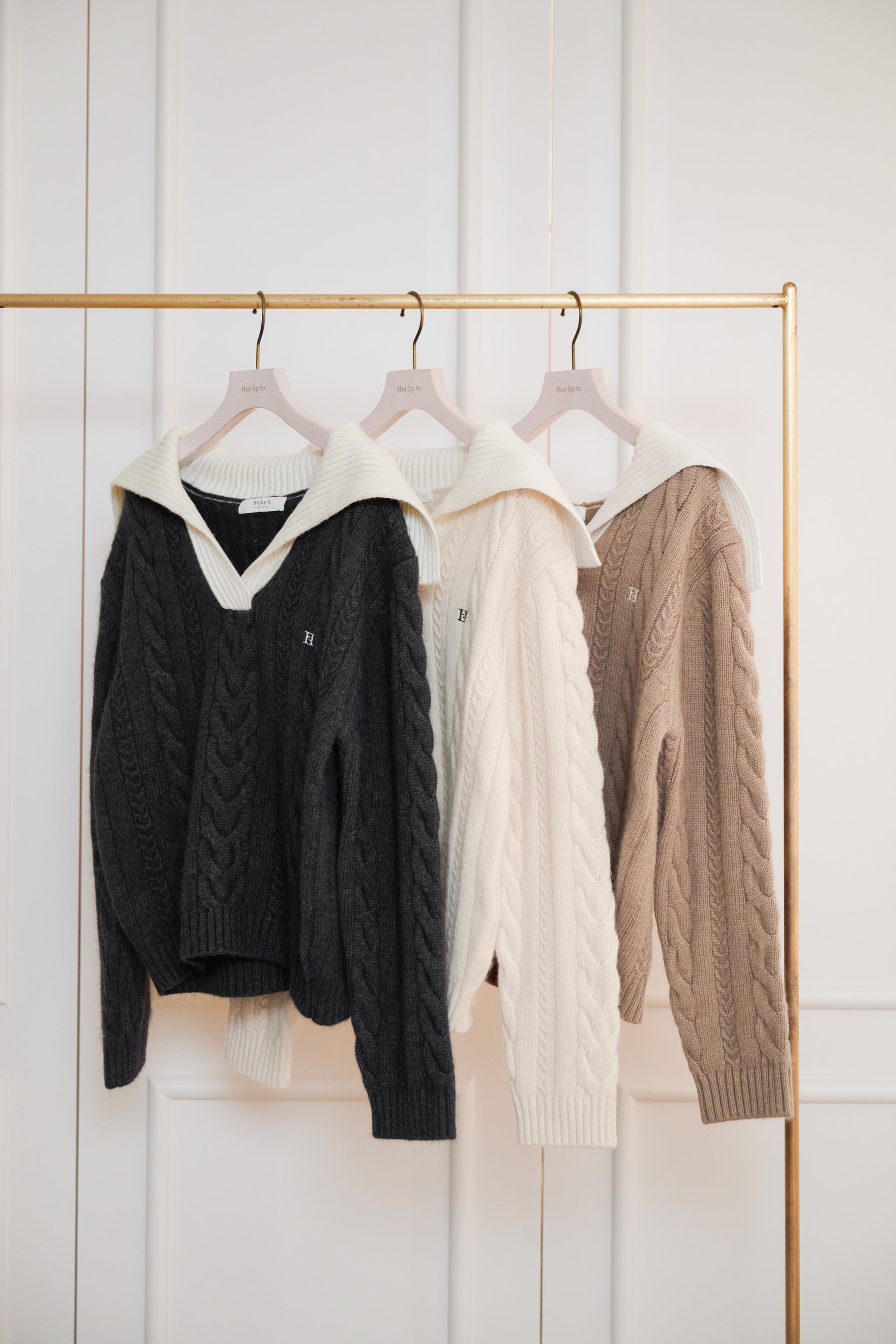 Sailor-Collar Cable Knit Pullover