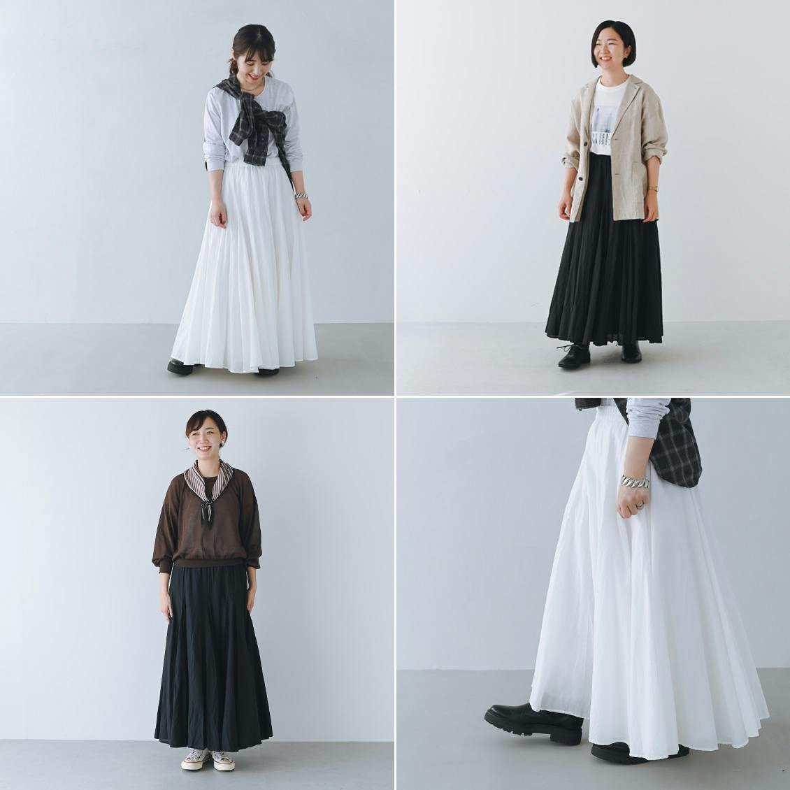 着用レビュー】mizuiro indのボリュームフレアスカートを3名が着てみ