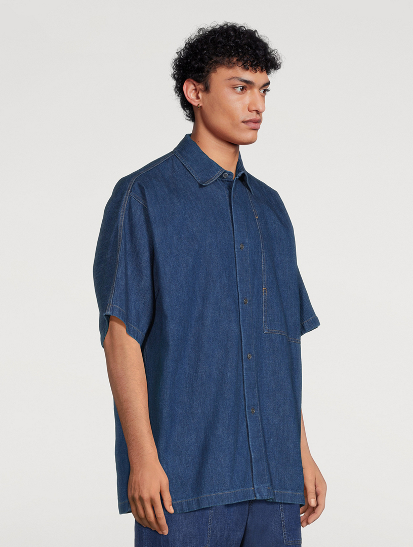 STUDIO NICHOLSON Cotton And Linen Denim Short-Sleeve Shirt | Holt