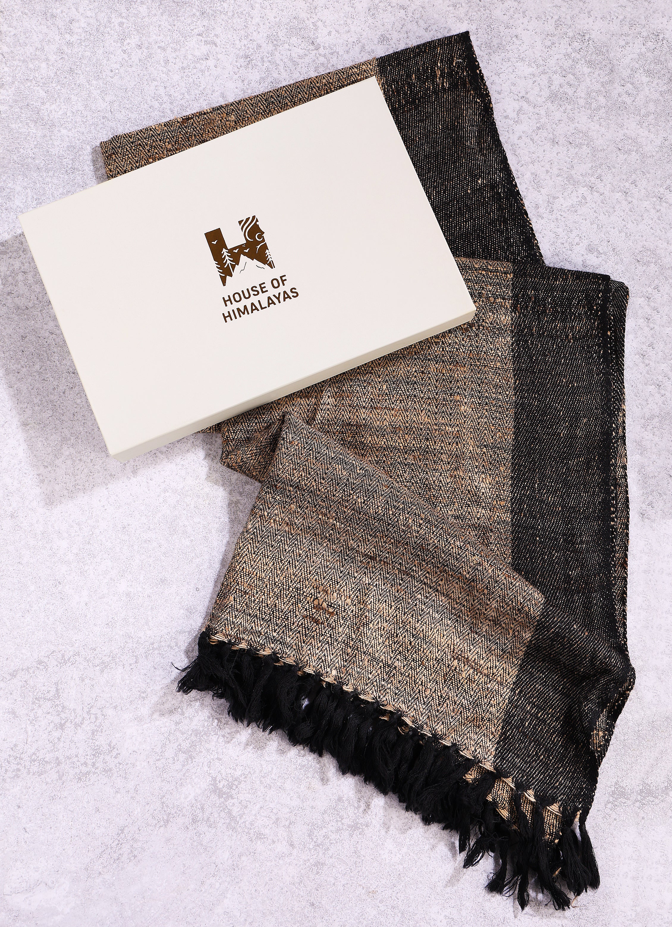 Himalayan Silk Stole - Merino Wool & Tassar Silk - Black Stole