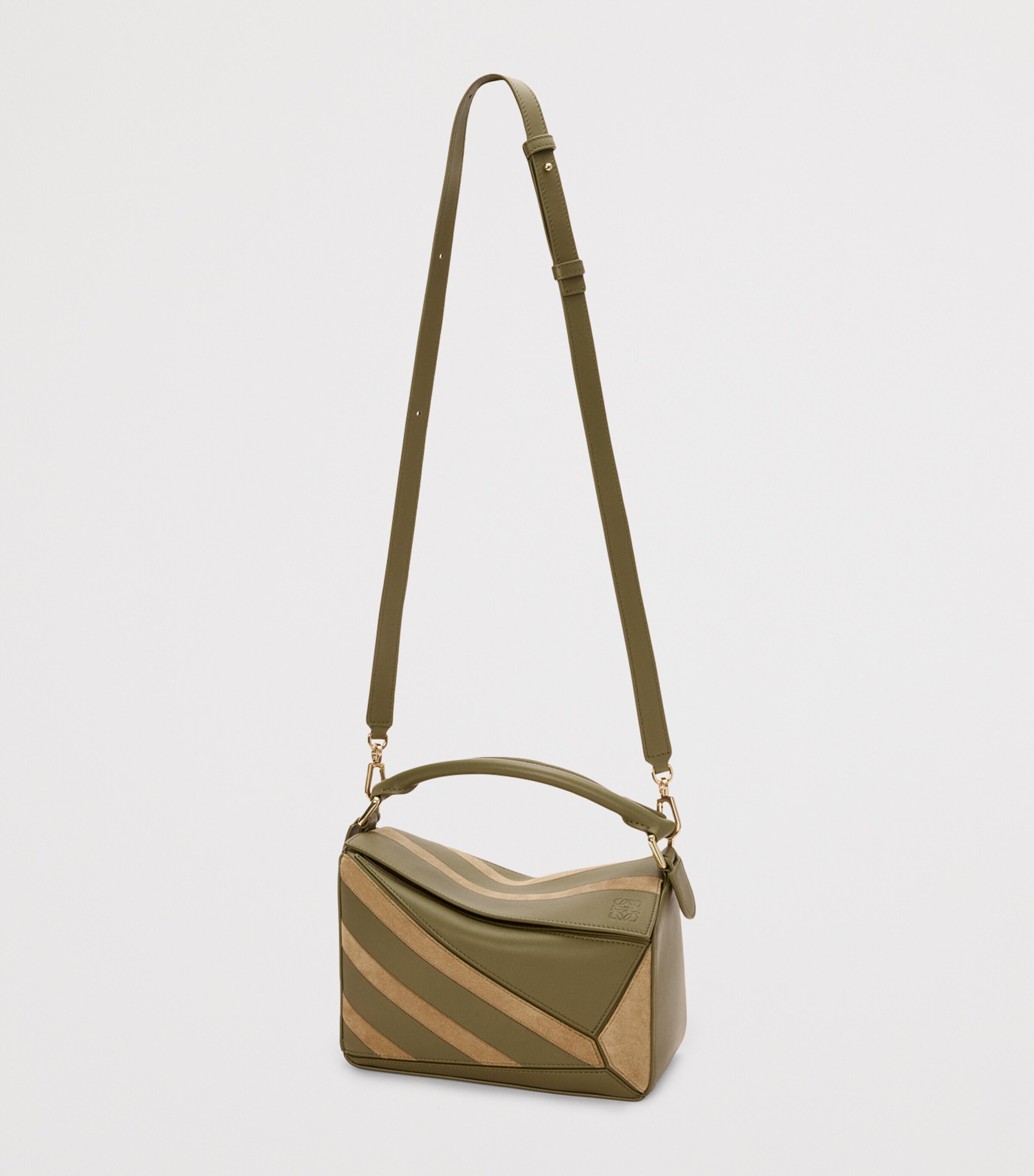 LOEWE Green Small Leather-Suede Puzzle Top-Handle Bag | Harrods US