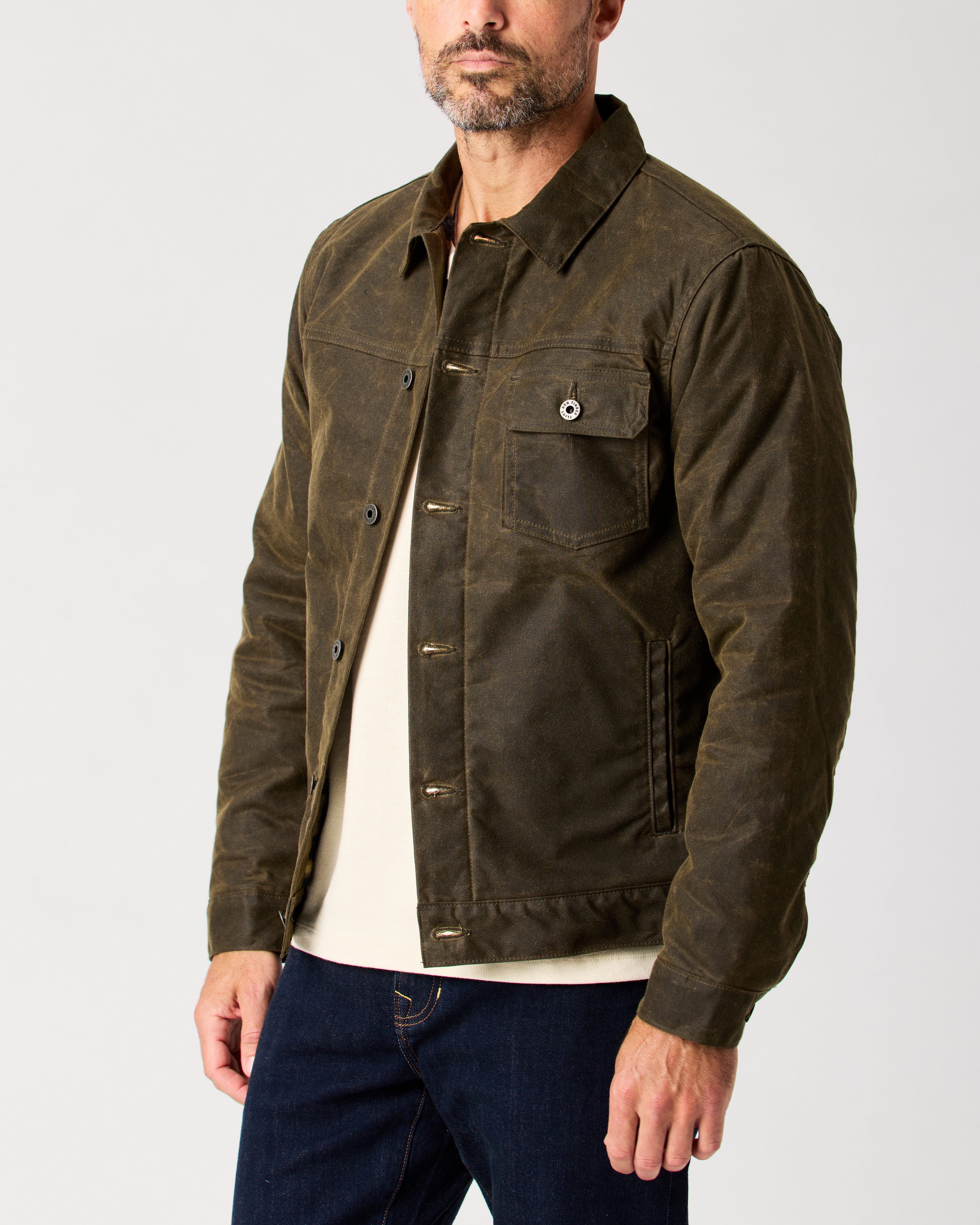 Flint and Tinder Wool-Lined Waxed Trucker Jacket - Forest