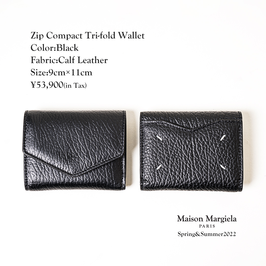 メゾンマルジェラのジップ コンパクト トリフォールド ウォレット