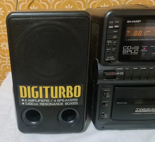 Mini System Sharp Cd Jx3x Twincam Cassete Digiturbo Reparo Preto