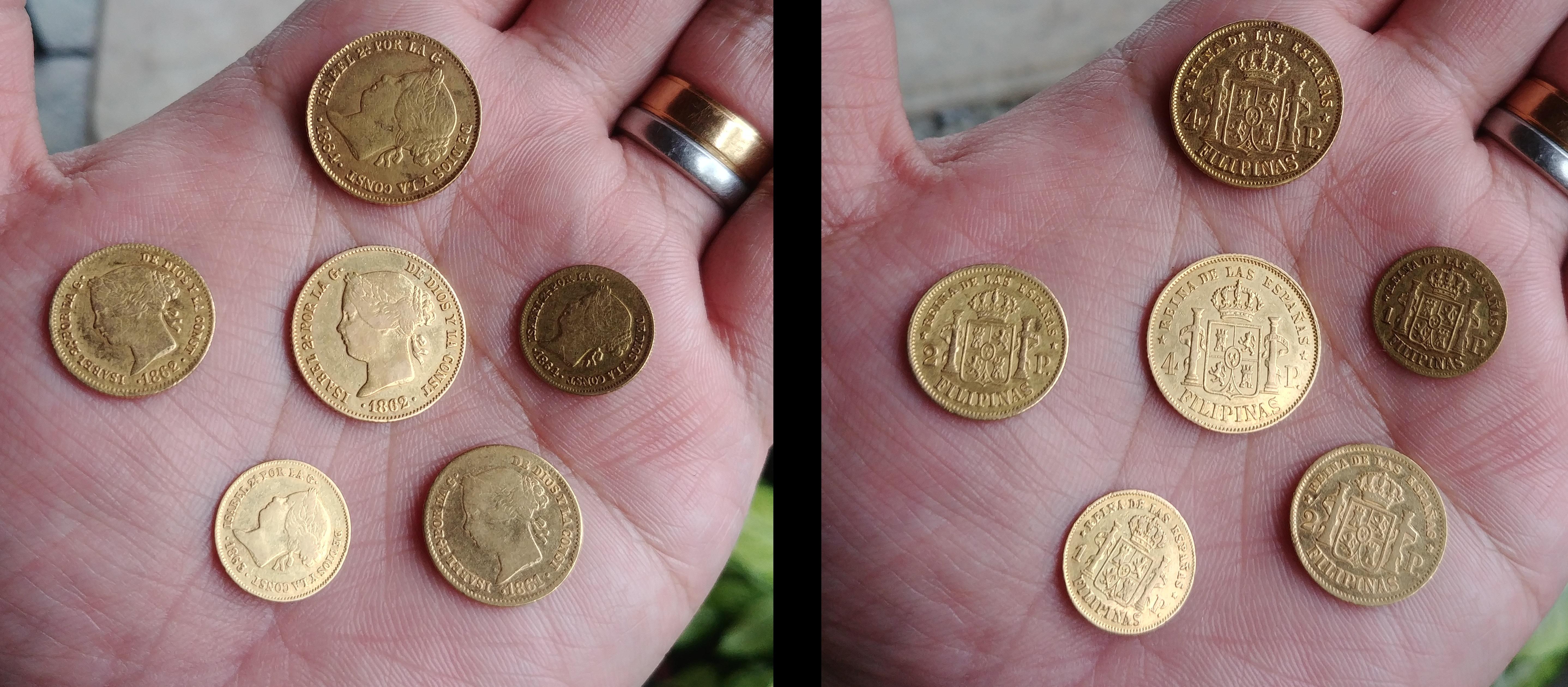 フィリピン・スペイン金貨。これらは、1860年代にマニラ造幣局で鋳造