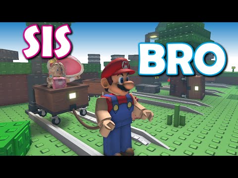 We're tied together Mario pulls Princess Peach in a Mine Cart