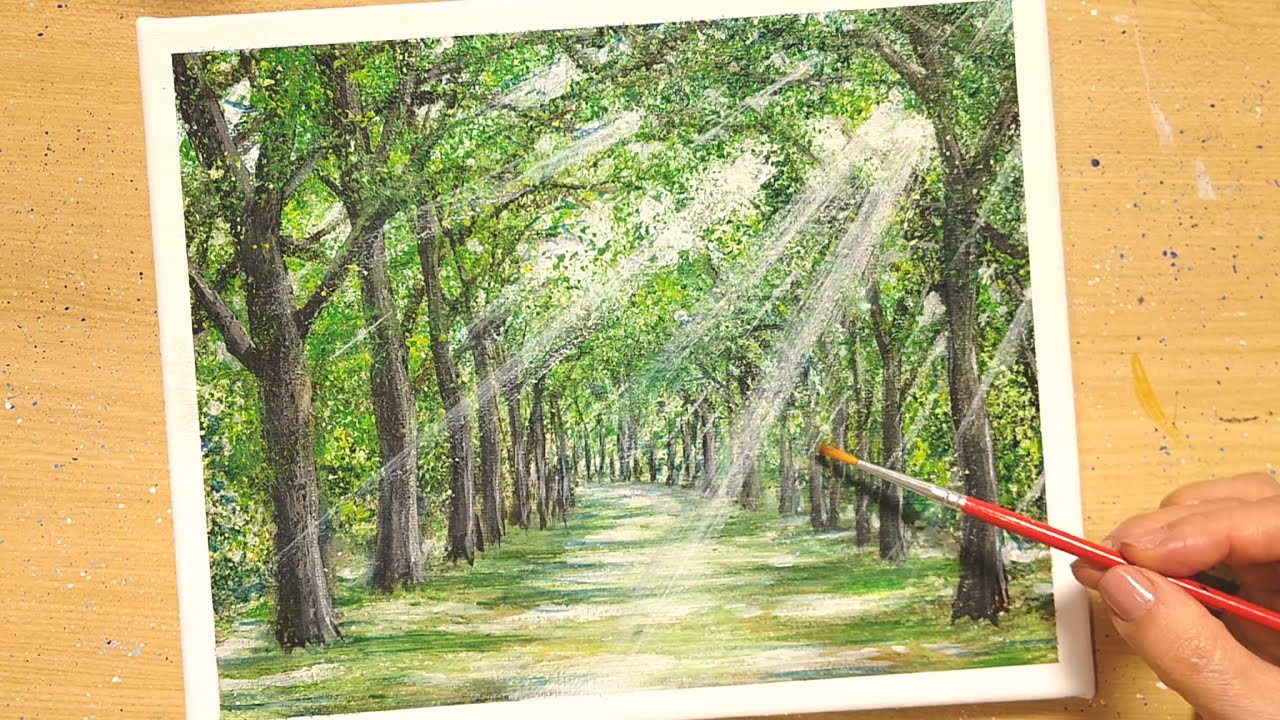 How to draw [ Walking path in the sunlight filtering through the