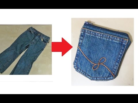 DIY デニム リメイクポーチ How to make jeans pocket pouch - YouTube