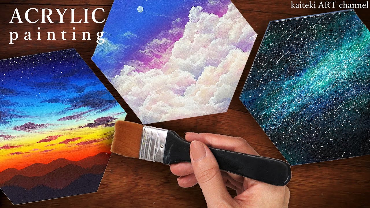 アクリル画】空・雲・星空の風景画の描き方🌌 Acrylic Painting, How