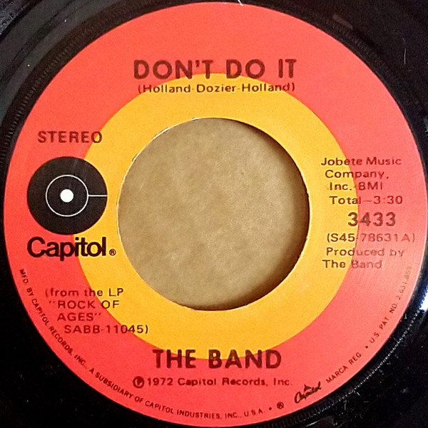 The Band – Don't Do It / Rag Mama Rag – Vinyl (Los Angeles