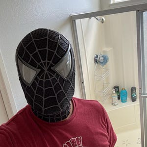 ブラックスパイダーマンマスク、フェイスシェルレンズ付きトビー
