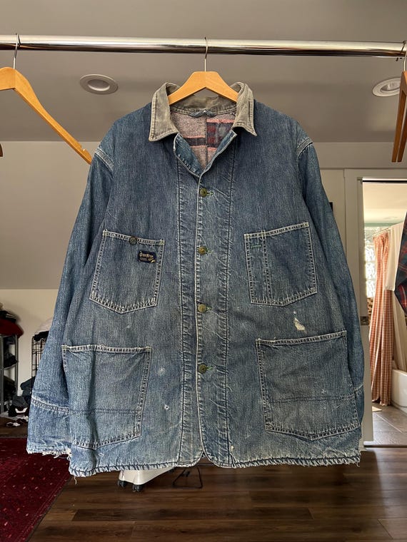 Large XL, Vintage 1950s Osh Kosh Lined Denim Chore Jacket