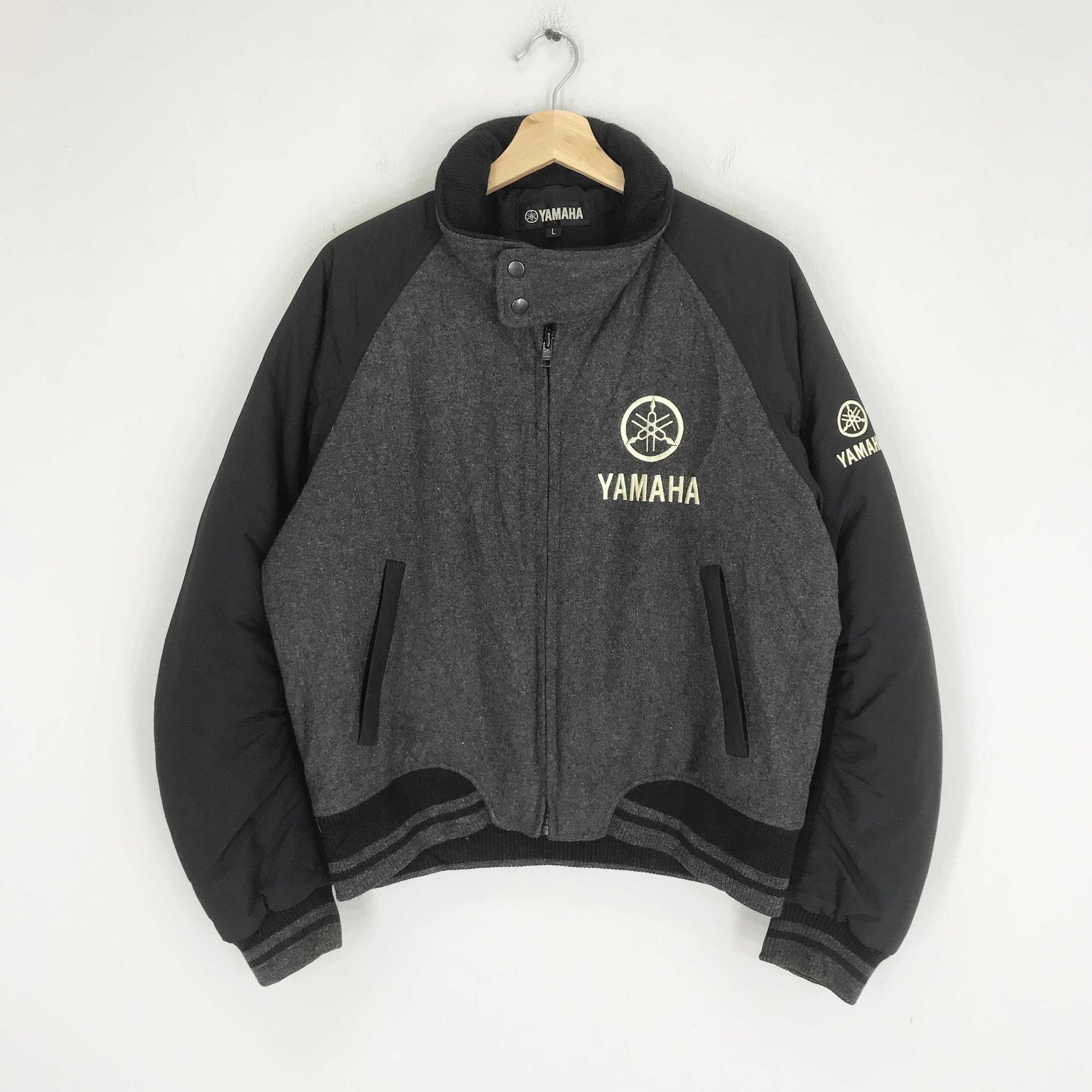 Vintage 90's Yamaha Motorsport Bomber Jacket Wool Black Large