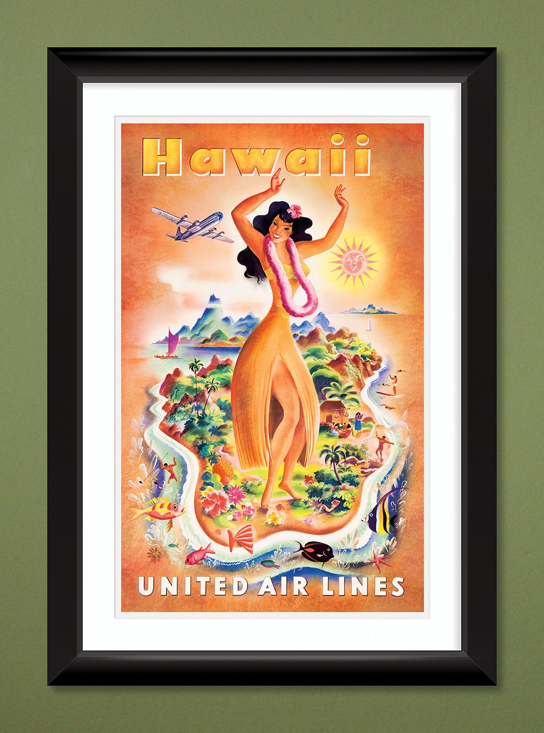 Travel Poster – United Air Lines – Hawaii – Orange (12x18