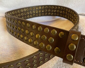 Leather Brown Antique Studded Belt - Etsy Canada