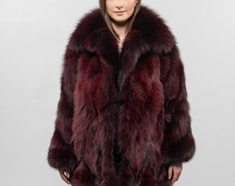 超豪華なブラウンフォックスファージャケット、大きな襟付き