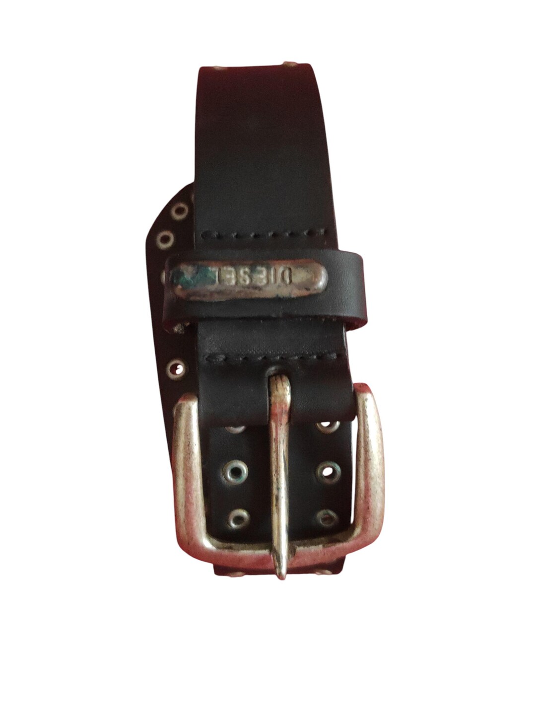 ディーゼル Y2K レザーベルト サイモンスタイル スタッズ「穴だらけ