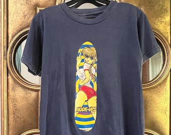 90s Hook-ups Gun Girl Anime Skateboard T-shirt. Vintage 1990s Hook