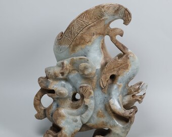 954g アンティーク中国翡翠彫刻獣像、コレクション、中国翡翠像 K776