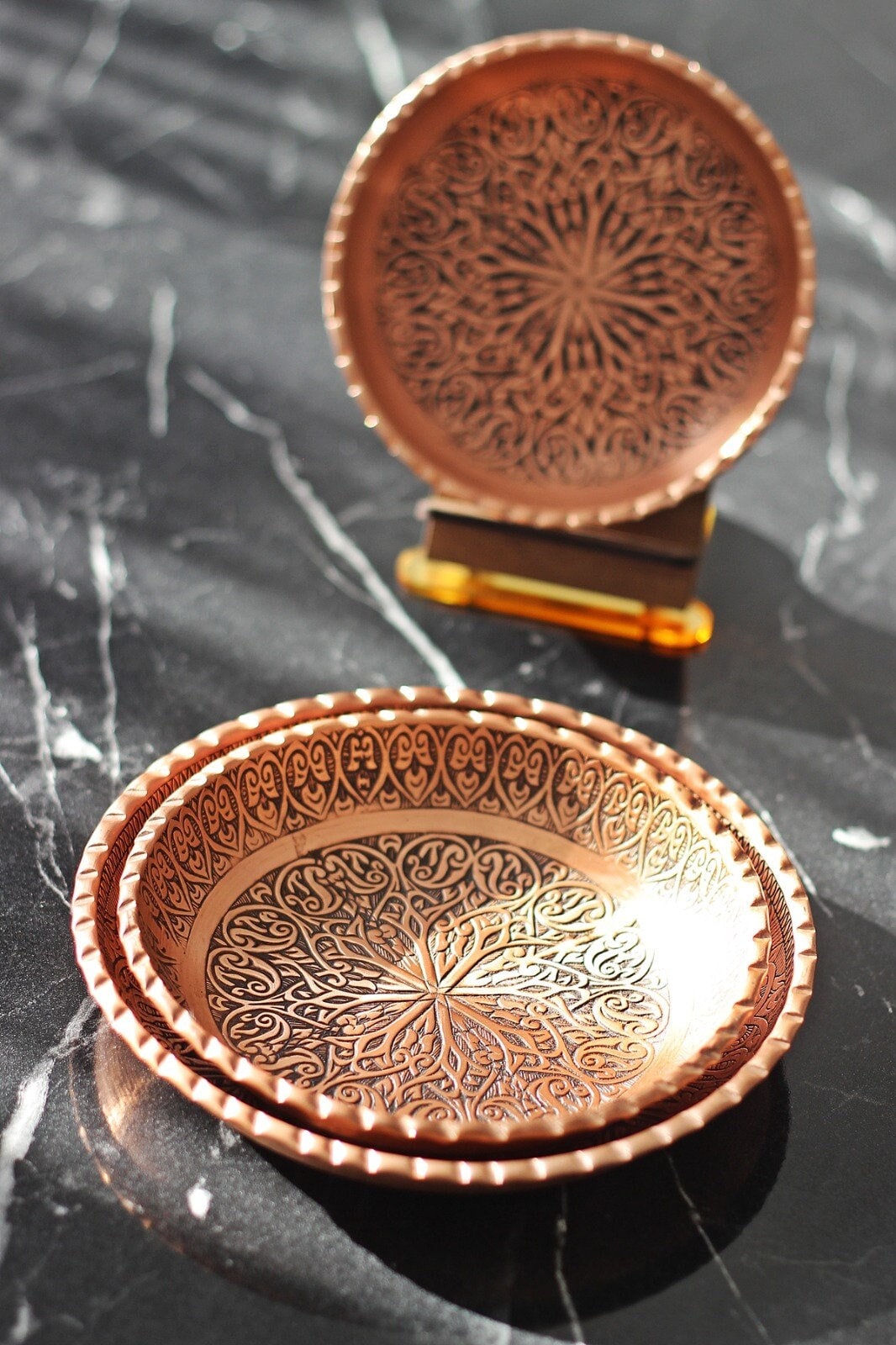 Copper Plate Set, Snack Bowls, Copper Serving Plates, 3 Piece