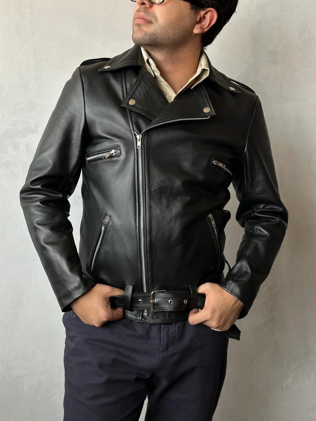 Vintage 90s Biker Jacket, Moto Black Leather Double Rider - Etsy UK