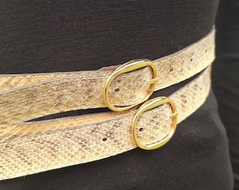 ヴィンテージ スネークスキン ベルト ワイド ダブルストラップ