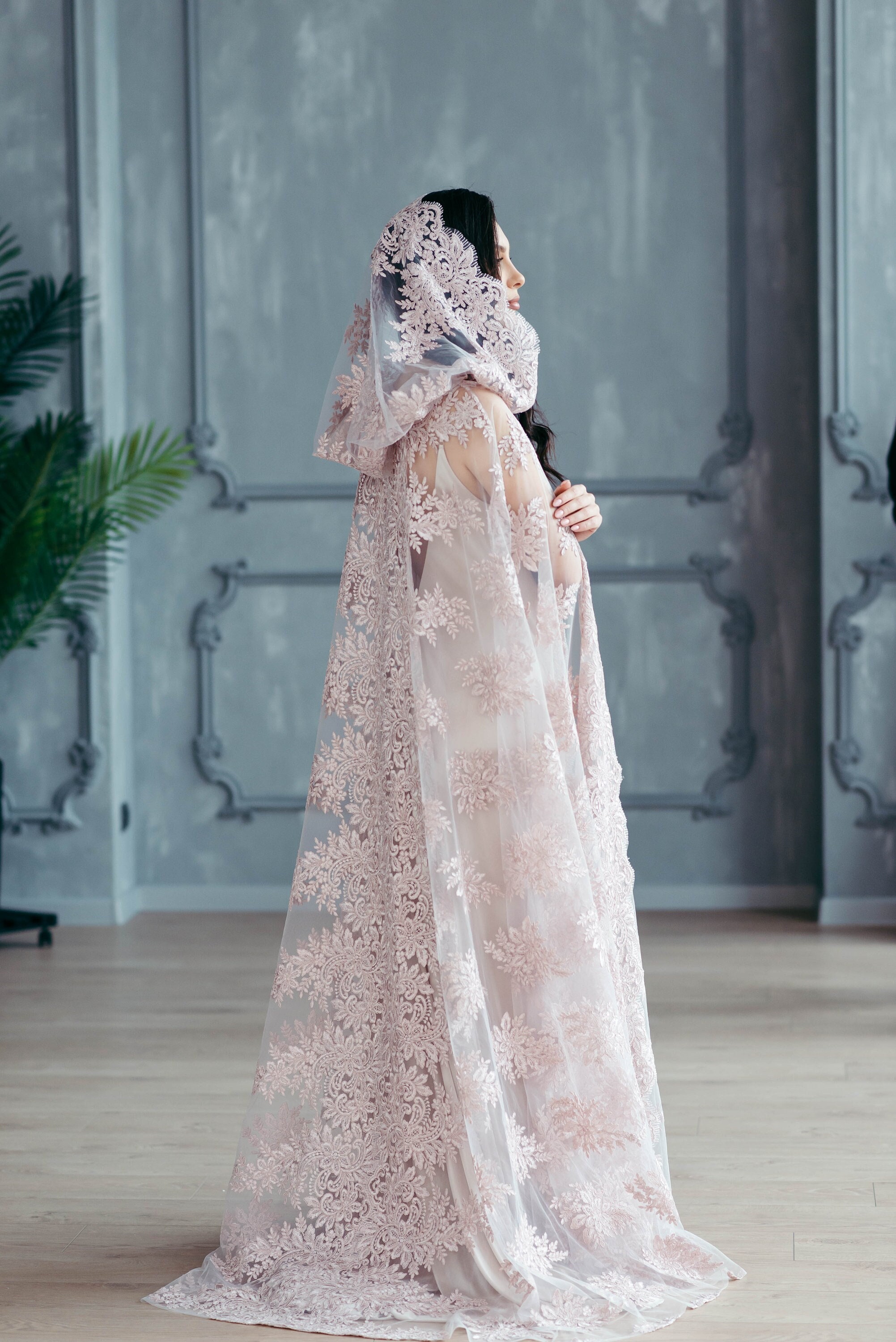White Lace Cape - Blush Veil - Bridal Cloak - Black Cape With Hood