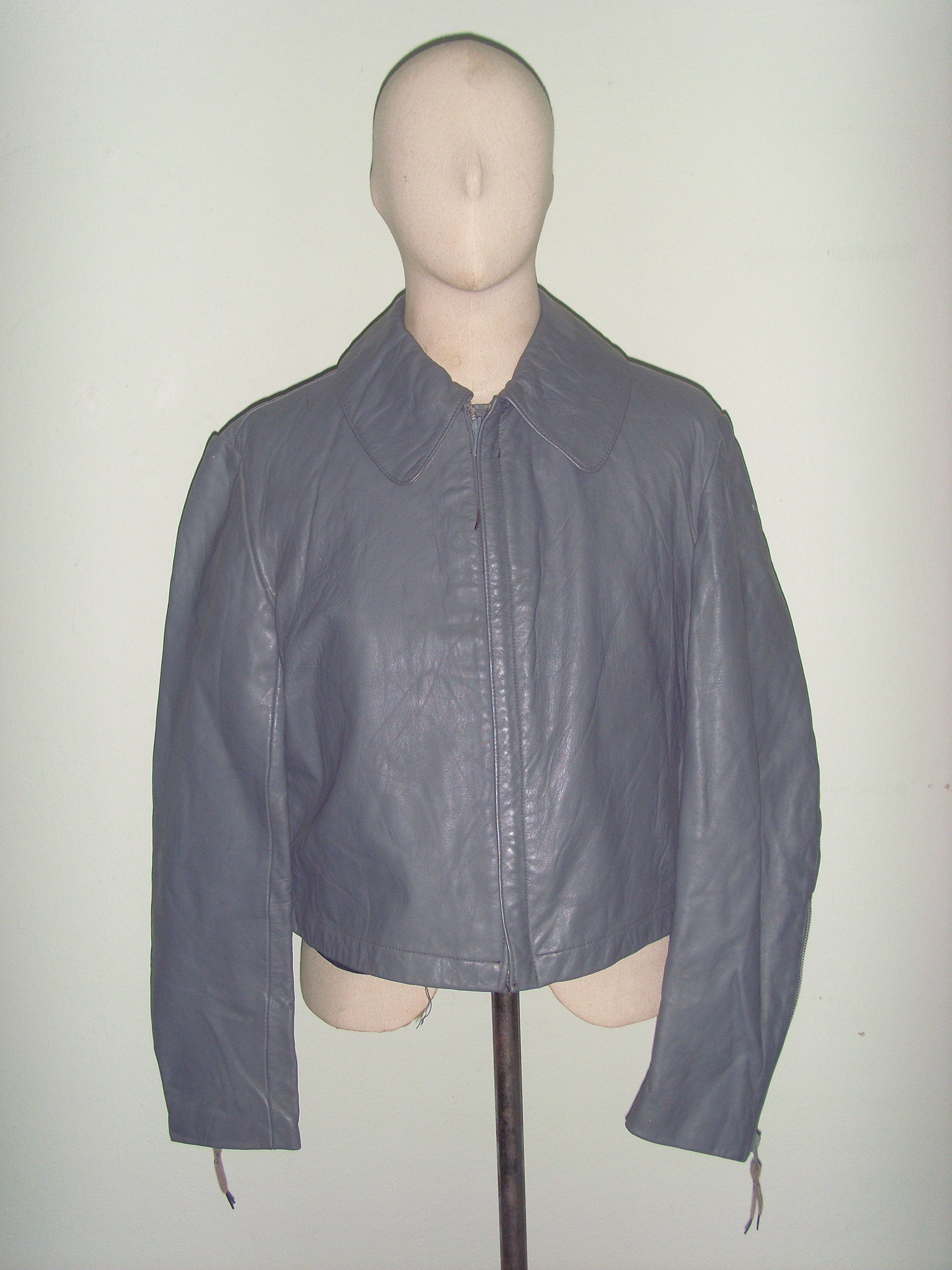 70's Scarce German Navy Submarine Cowhide Leather Jacket , Dark