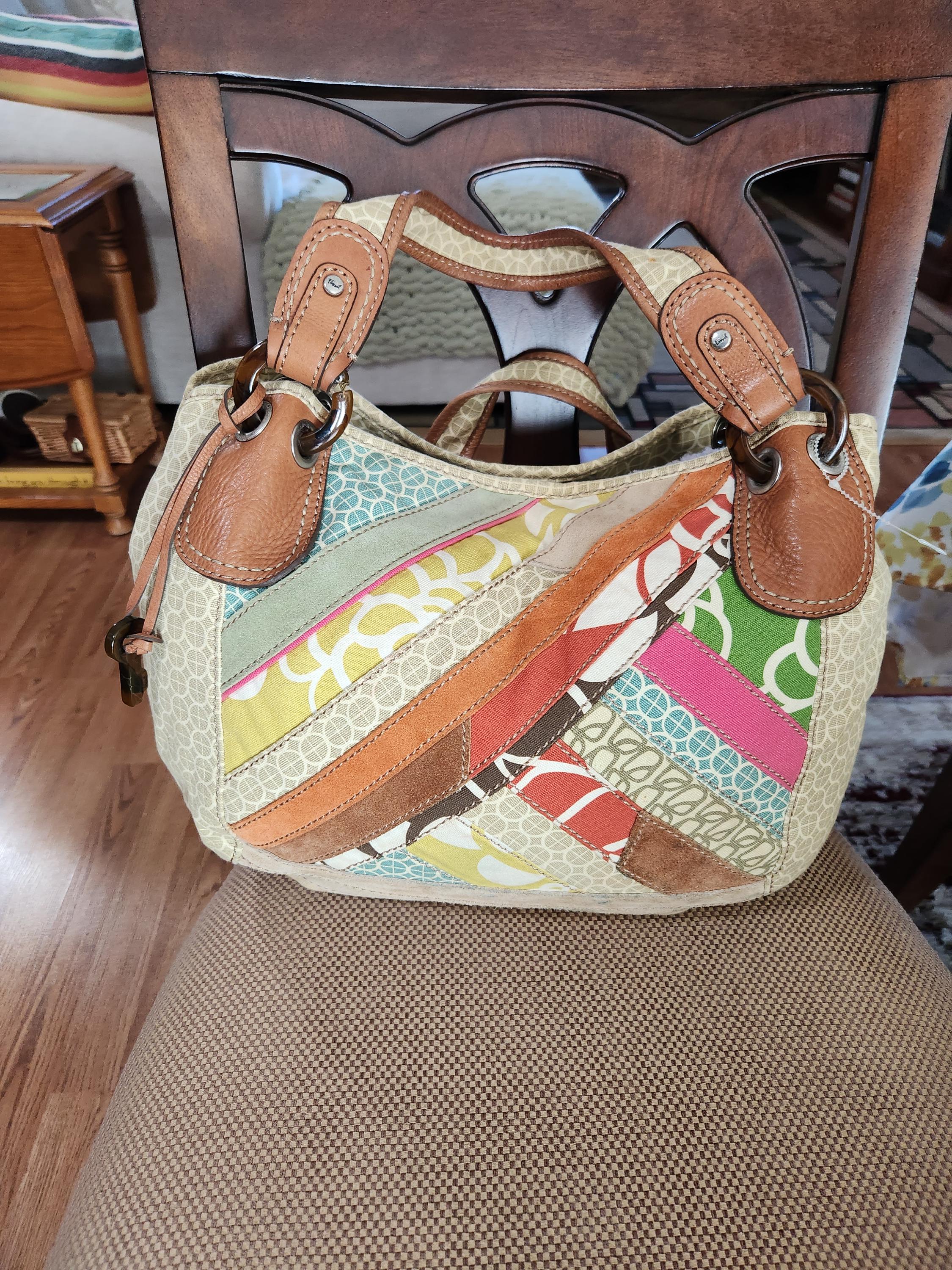 Fossil Patchwork Leather Suede Canvas Tote Shoulder Bag - Etsy