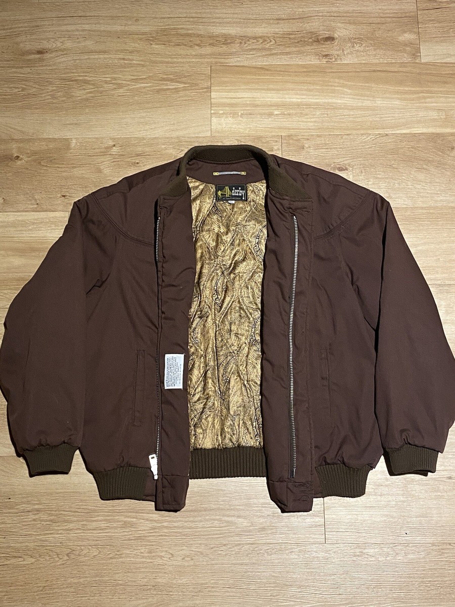 Derby Of San Francisco Mens XXL Chocolate Brown Bomber Jacket Gold
