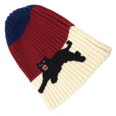 Gucci Beanie Sylvie Hat Wool Black Panther Tiger Cat Feline Logo