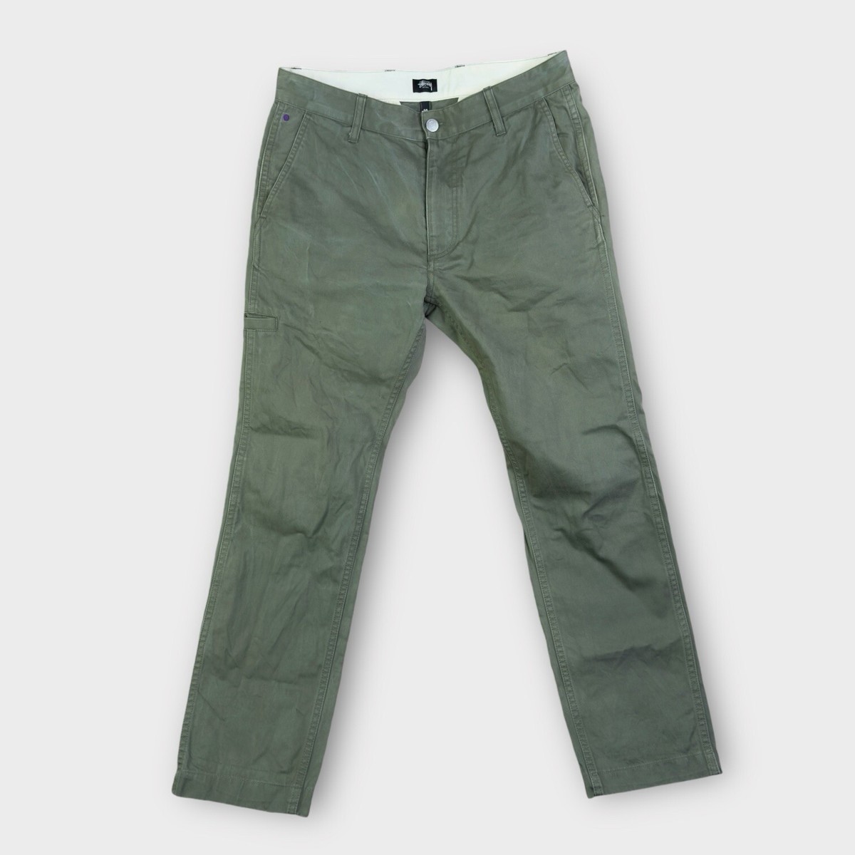 Stussy Deluxe Pants Mens 30x27 Green Chino Straight Leg Streetwear