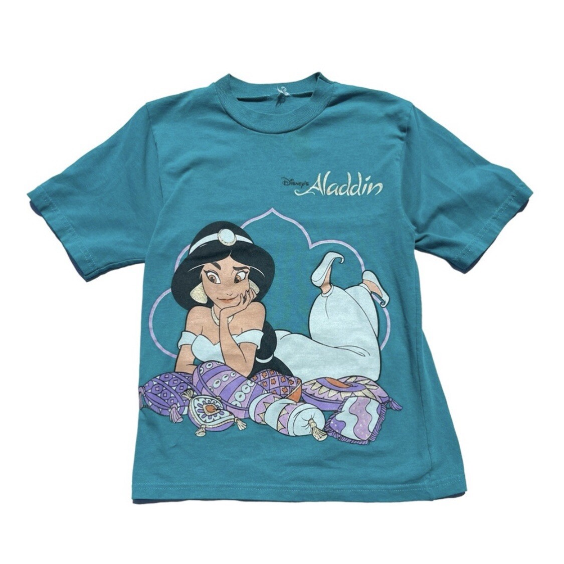 Vintage 90s Disney Aladdin Princess Jasmine Teal Graphic Youth Tee