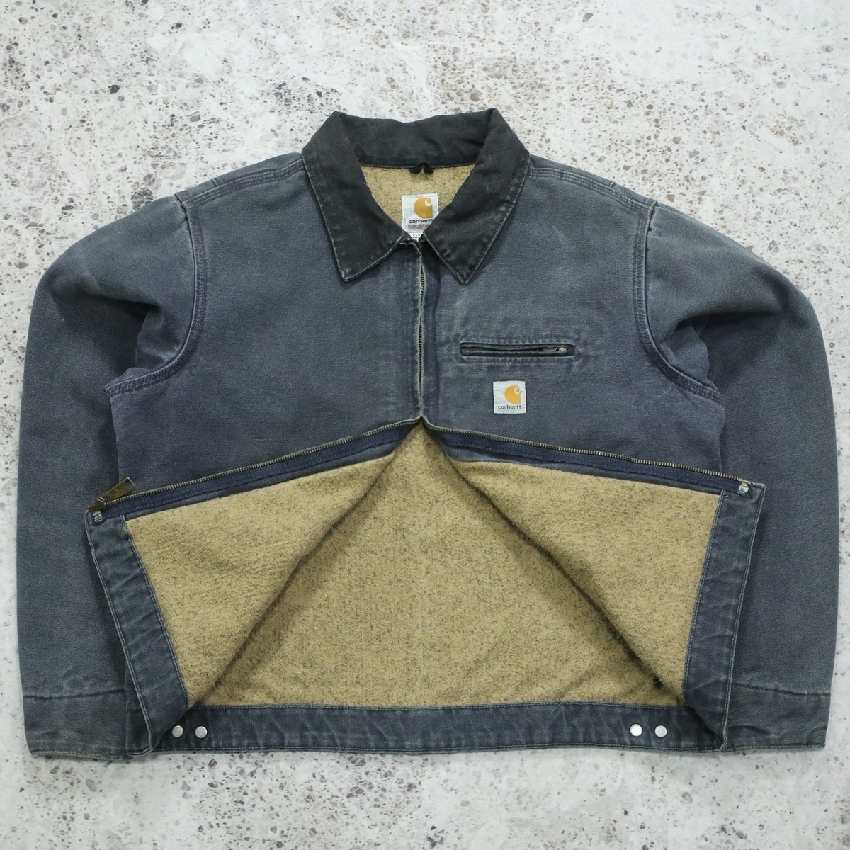 Vintage Carhartt WOMENS WJ097 PTL FADED Grey Detroit Jacket Sherpa